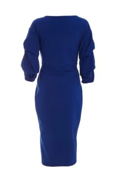 Royal Blue Wrap Tie Midi Dress -Princess Style Shop 00100039356 ZB