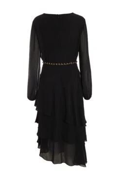 Black Long Sleeve Tiered Midi Dress -Princess Style Shop 00100039359 ZB