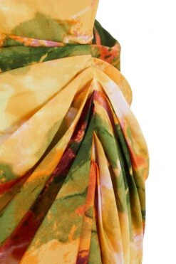 Multicolored Satin Marble Print Ruched Midi Dress -Princess Style Shop 00100039375 ZS