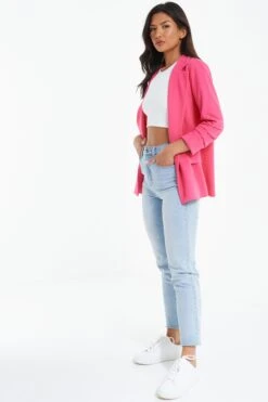 Pink Ruched Sleeve Blazer -Princess Style Shop 00100039403 XS