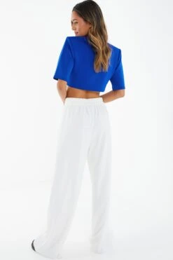 Blue Short Sleeve Cropped Blazer -Princess Style Shop 00100039482 XB