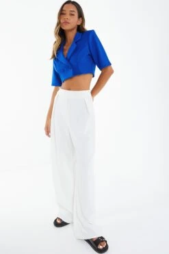 Blue Short Sleeve Cropped Blazer -Princess Style Shop 00100039482 XS