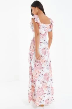 Pink Floral Frill Sleeve Maxi Dress -Princess Style Shop 00100039502 XB