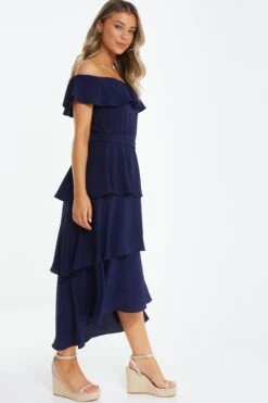 Navy Bardot Dip Hem Midi Dress -Princess Style Shop 00100039504 XS