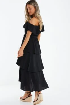 Black Bardot Dip Hem Midi Dress -Princess Style Shop 00100039505 XB
