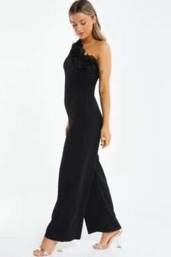 Black One Shoulder Frill Jumpsuit -Princess Style Shop 00100039586 XS