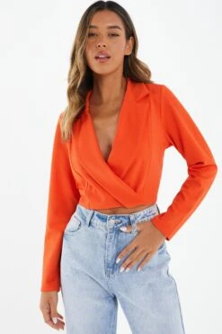 Orange Cropped Tailored Blazer -Princess Style Shop 00100039598 XM
