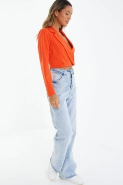 Orange Cropped Tailored Blazer -Princess Style Shop 00100039598 XS