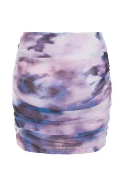 Purple Marble Print Mesh Ruched Mini Skirt -Princess Style Shop 00100039615 ZB