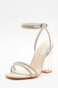Wide Fit Silver Diamante Clear Heeled Sandals -Princess Style Shop 00100039626 XB