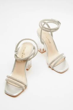 Wide Fit Silver Diamante Clear Heeled Sandals -Princess Style Shop 00100039626 XS