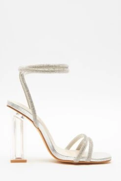 Wide Fit Silver Diamante Clear Heeled Sandals -Princess Style Shop 00100039626 ZS