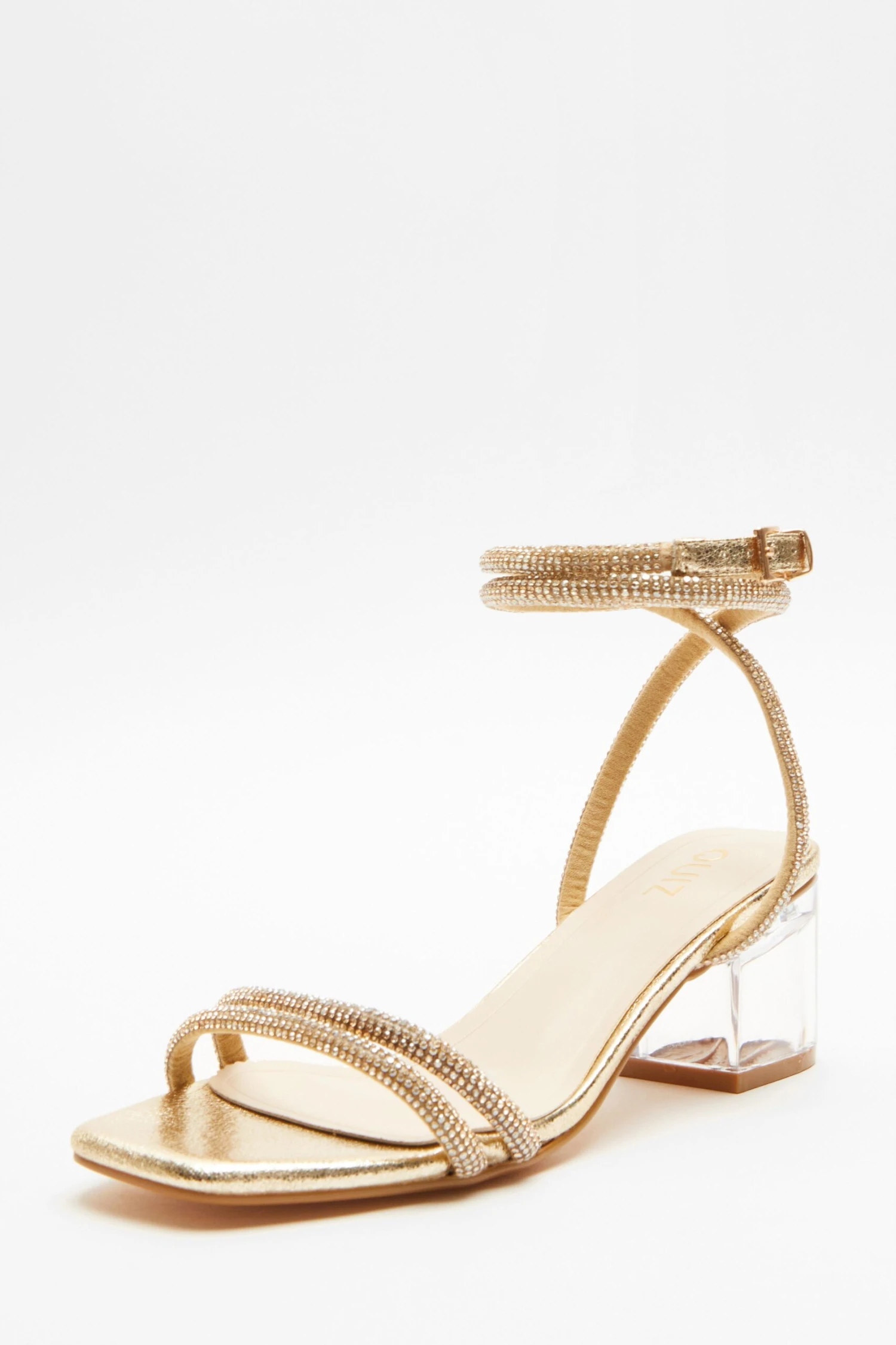 Gold Diamante Clear Low Heeled Sandals 5 Gold Diamante Clear Low Heeled Sandals - Image 3