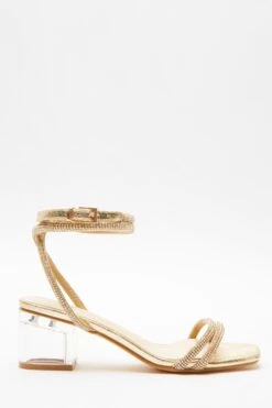 Gold Diamante Clear Low Heeled Sandals 9 Gold Diamante Clear Low Heeled Sandals -Princess Style Shop 00100039711 XM