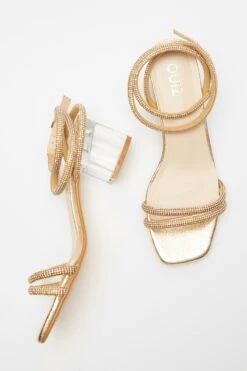 Gold Diamante Clear Low Heeled Sandals 11 Gold Diamante Clear Low Heeled Sandals -Princess Style Shop 00100039711 XS