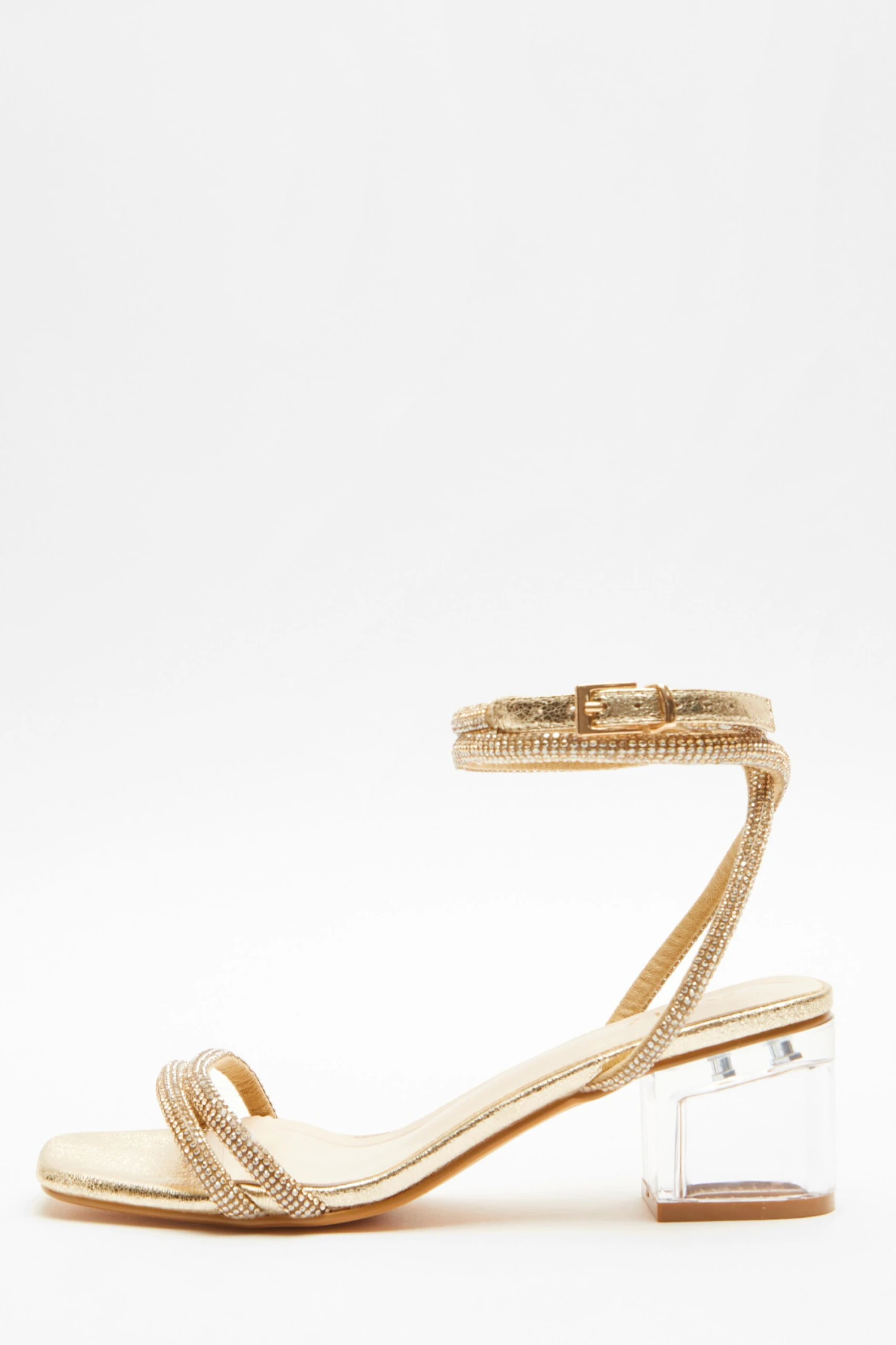 Gold Diamante Clear Low Heeled Sandals 3 Gold Diamante Clear Low Heeled Sandals
