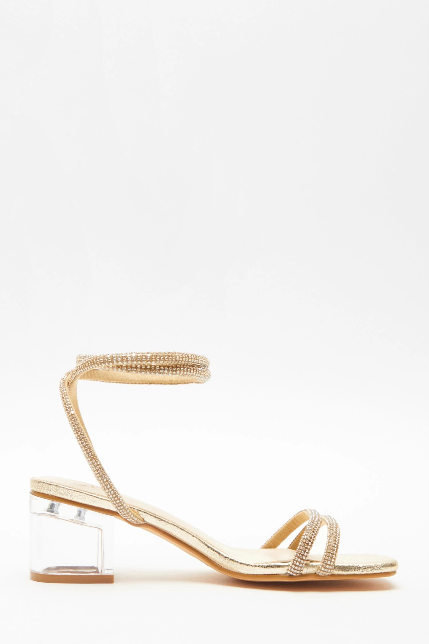Gold Diamante Clear Low Heeled Sandals 8 Gold Diamante Clear Low Heeled Sandals - Image 6