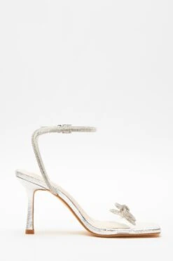 Silver Bow Heeled Sandals -Princess Style Shop 00100039712 ZS
