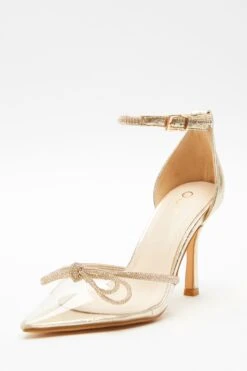 Gold Clear Diamante Bow Court Heels -Princess Style Shop 00100039714 XB