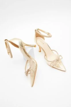 Gold Clear Diamante Bow Court Heels -Princess Style Shop 00100039714 XS