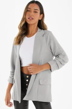 Grey Ruched Sleeve Blazer -Princess Style Shop 00100039720 XM