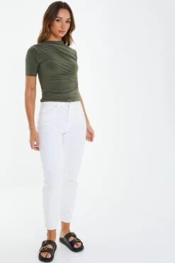 Khaki Ruched High Neck Top -Princess Style Shop 00100039730 XS