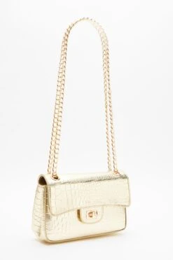 Gold Crocodile Print Cross Body Bag -Princess Style Shop 00100040115 XM