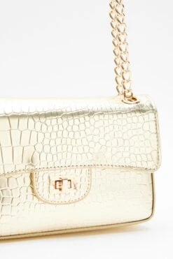 Gold Crocodile Print Cross Body Bag -Princess Style Shop 00100040115 ZS